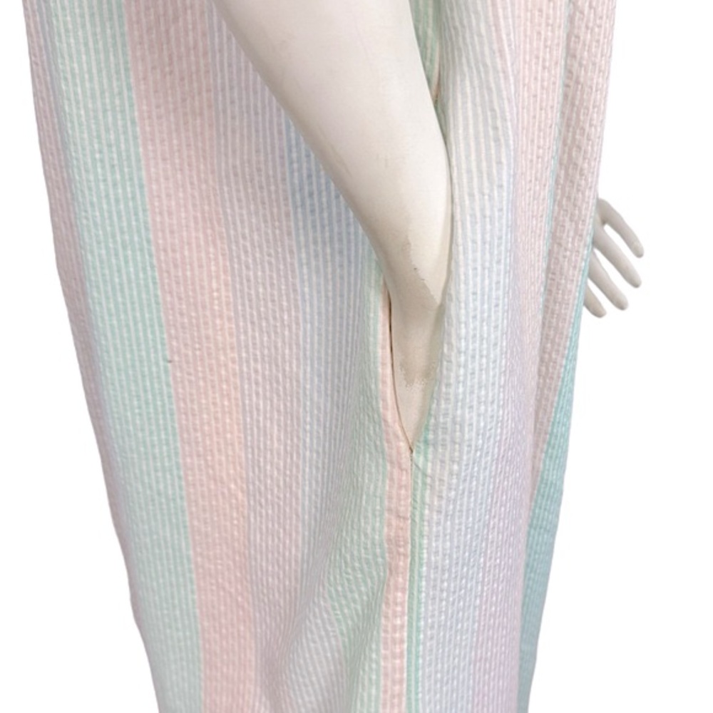 VINTAGE Komar Pastel Pink Green Purple Striped Cotton Midi Mumu Housedress - Picture 5 of 8
